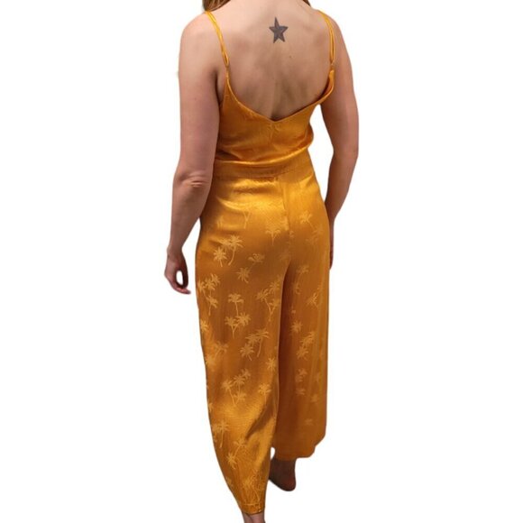 Golden Palm Print Sleeveless Jumpsuit Pepaloves size S - Picture 9 of 13